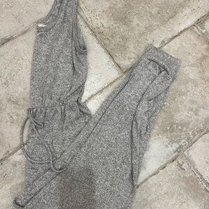 Gray Knit Sleeveless Drawstring Jumpsuit – S